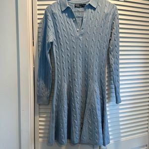 NWOT Polo RL blue long sleeve wool/cashmere cable knit sweater dress.